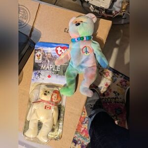 Ty Multicolor Peace Bear Plush And McDonald's Canada Bear